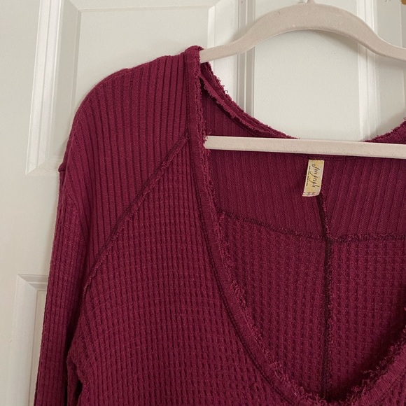 Free People size XS Long Sleeve Purple Shirt Waffle Knit - Picture 4 of 6